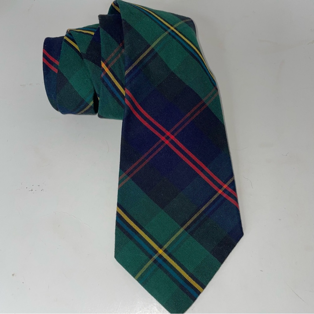 Gap Cotton Men's Tie Blue Green Red Yellow Plaid Tartan Necktie USA